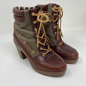 Sperry Top-Siders Trinity Heeled Ankle Boots Pebbled Leather Textile Size 8M
